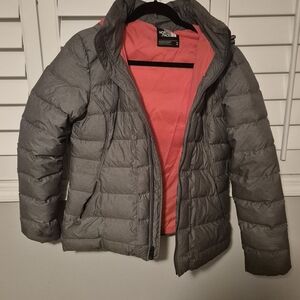 The North Face Gray Puffer Jacket with Pink Lining